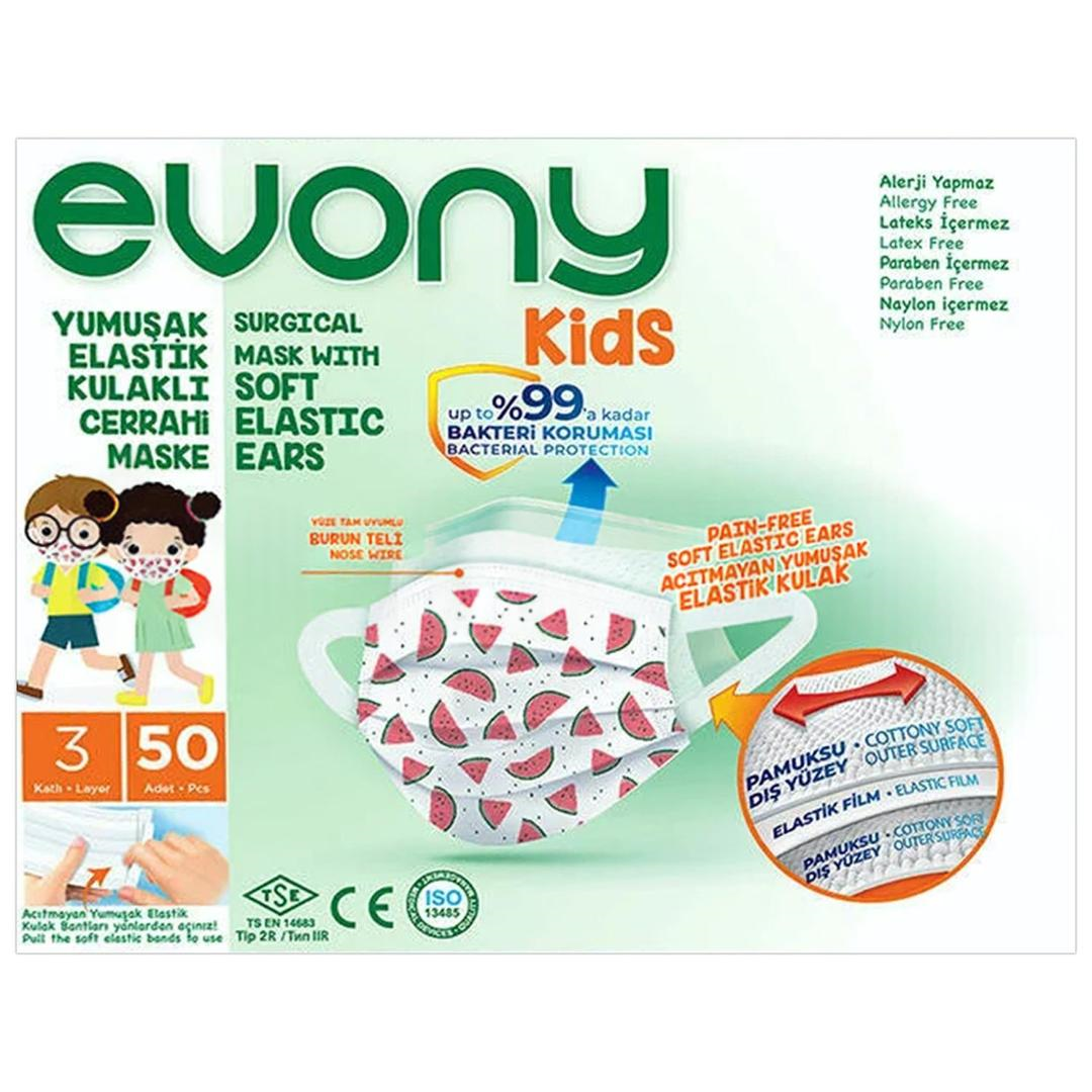 Evony Kids 3 Katlı Çocuk Cerrahi Maske Telli 50'li (ÜTS Kayıtlı)