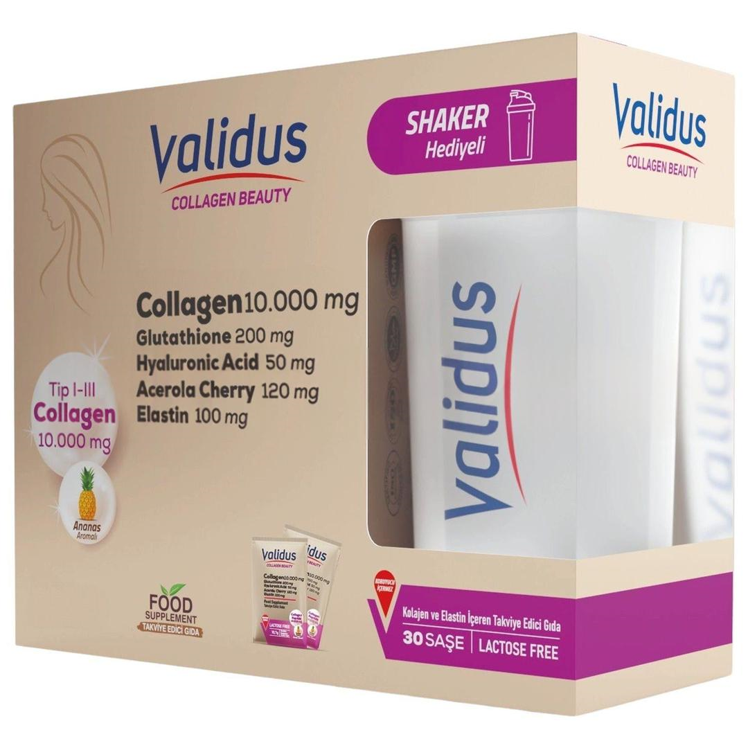 Validus Collagen Bovine Collagen Peptinex Patented Elastin 10.000 mg 100 mg 30 Saşe - Shaker Hediyeli