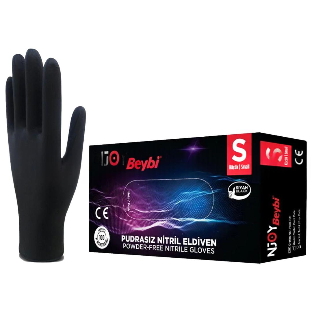 Beybi Njoy Nitril Eldiven Pudrasız Siyah Small 100'lü