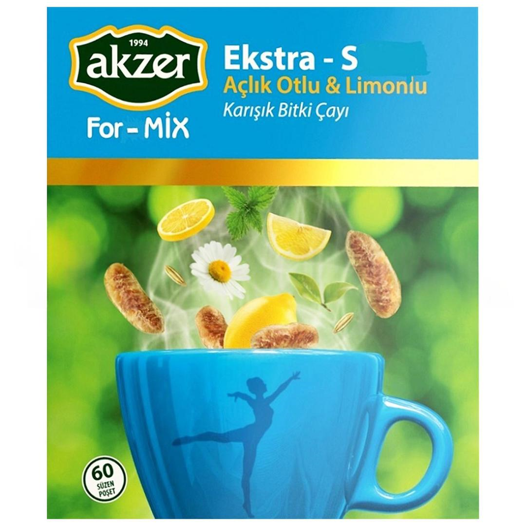 Akzer Ekstra Slim Açlık Otlu ve Limonlu Çay Süzen 60 Poşet
