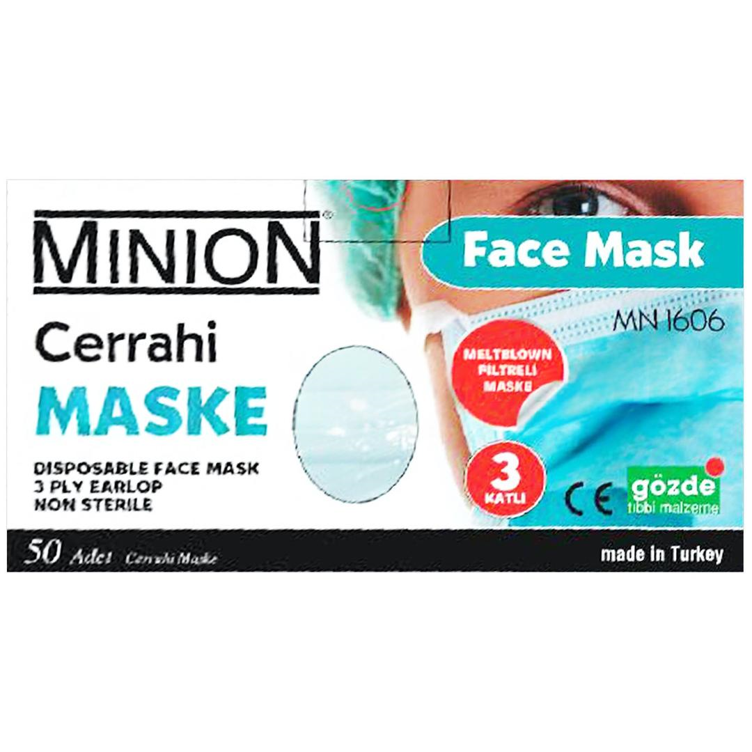 Minion 3 Katlı Meltblown Beyaz Cerrahi Maske Telli 50'li