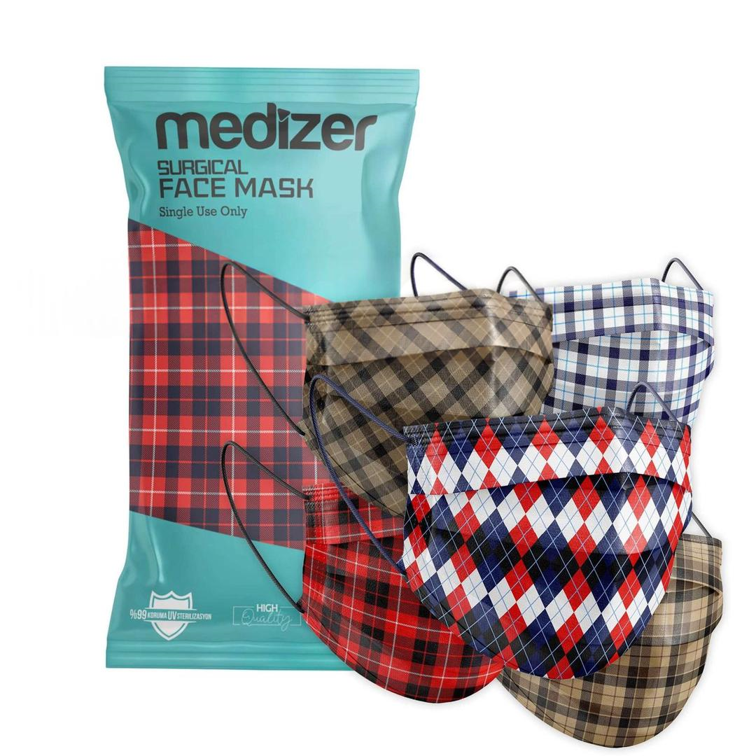 Medizer 3 Katlı Meltblown Ekose Serisi Desenli Cerrahi Maske Telli 10'lu - 20 Adet