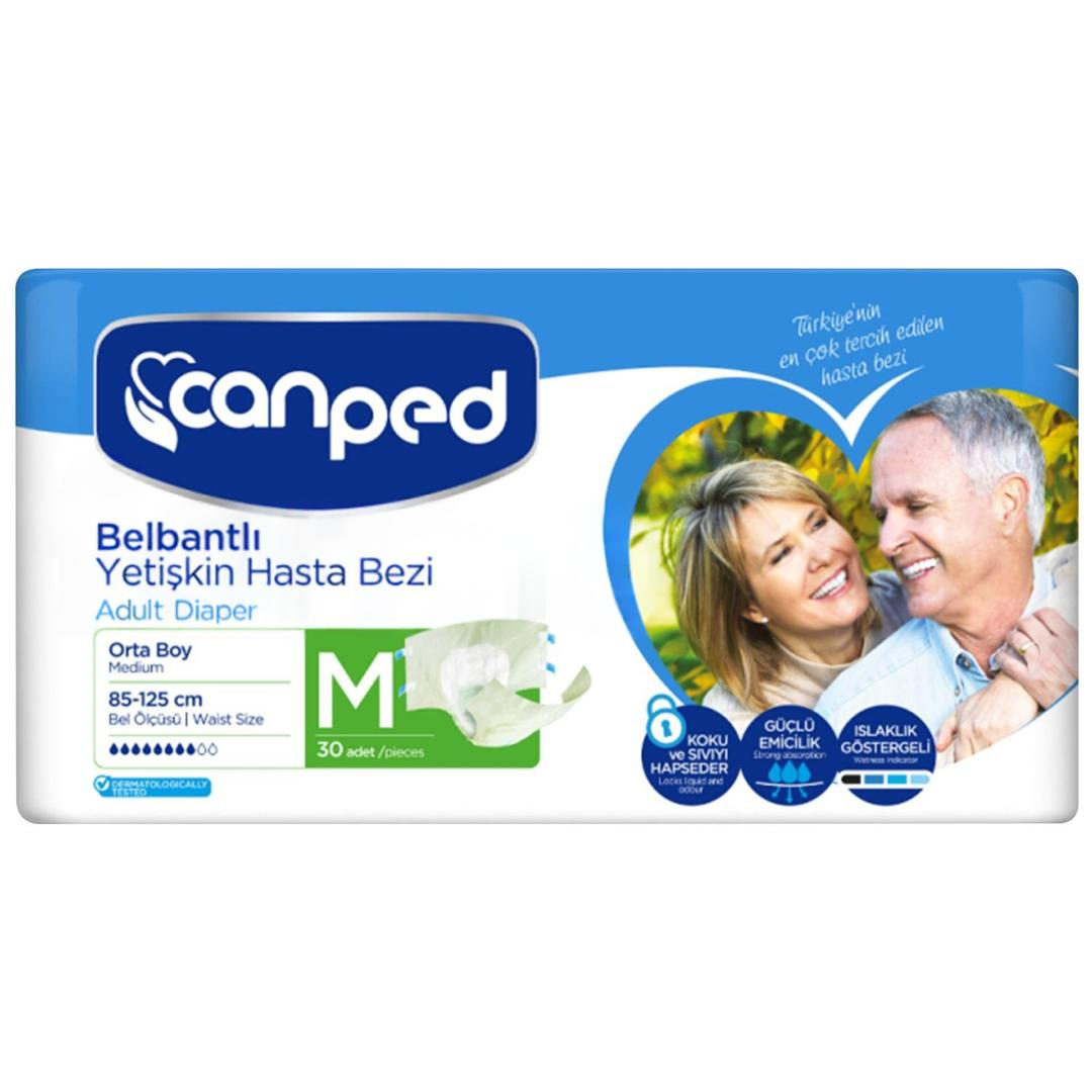 Canped Polietilenli Belbantlı Yetişkin Hasta Bezi Medium 30'lu