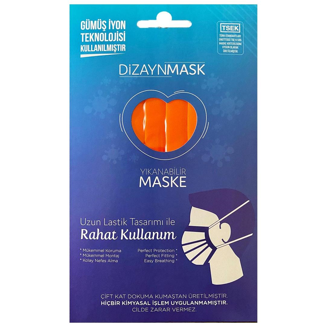 Dizayn Mask Gümüş İyonlu Yıkanabilir Maske Turuncu Large Tekli Yetişkin