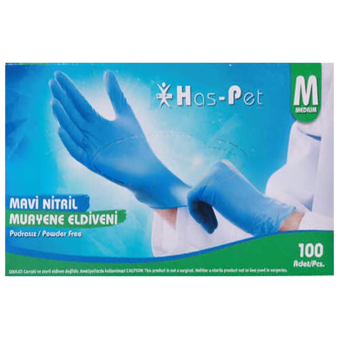 Haspet Nitril Muayene Eldiveni Medium Mavi 100'lü