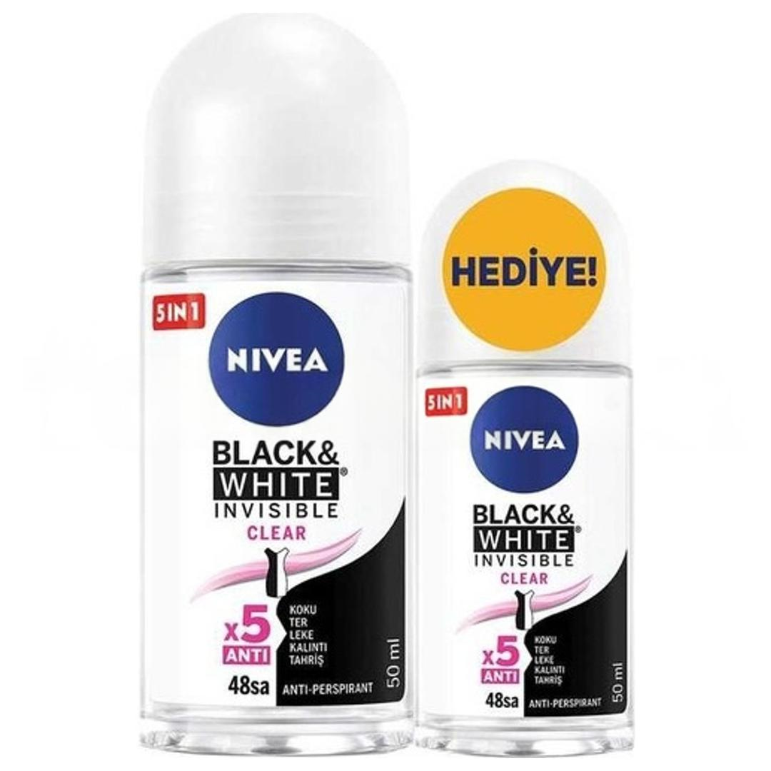 Nivea Black and White Clear Roll-On 50 ml + Roll-On 25 ml