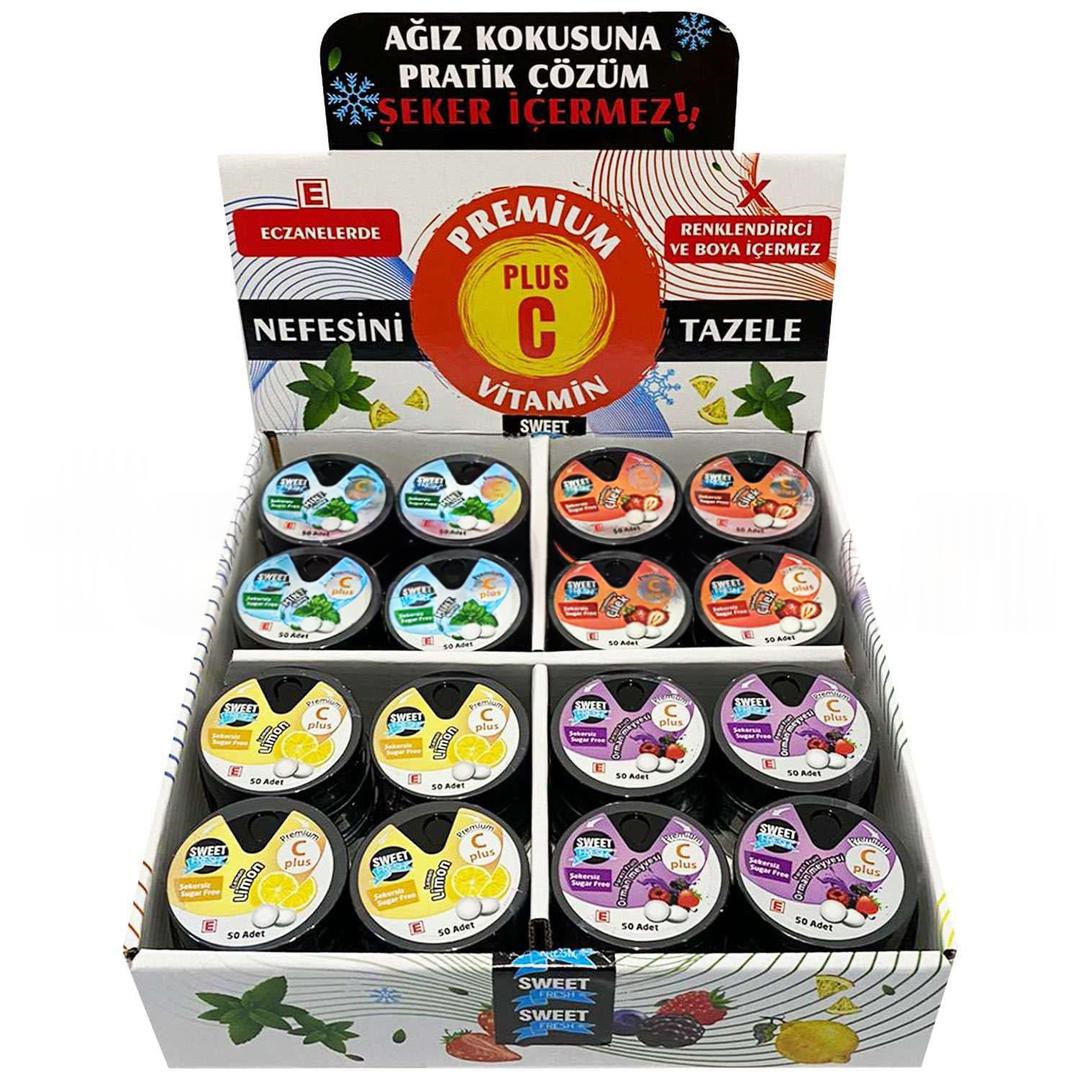 Sweet Fresh Ağız Kokusu Önleyici Şekersiz Tablet C Vitamini Takviyeli 48'li Stant