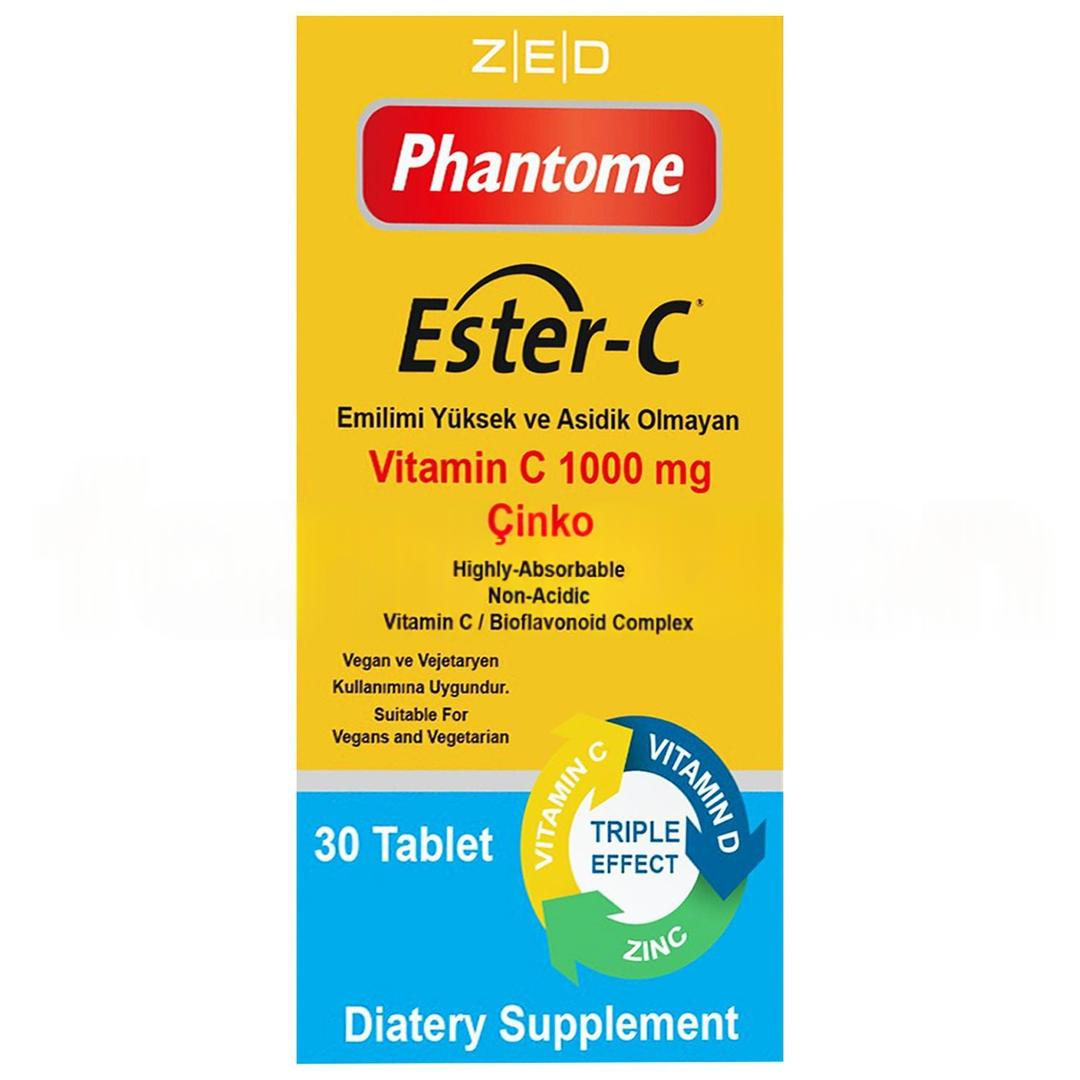 Phantome Ester-C Vitamin C 1000 mg Çinko Vitamin D 30 Tablet
