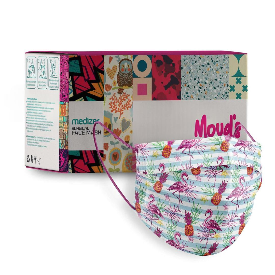 Medizer 3 Katlı Meltblown Tropikal Flamingo Desenli Cerrahi Maske Telli 50'li - 10 Adet