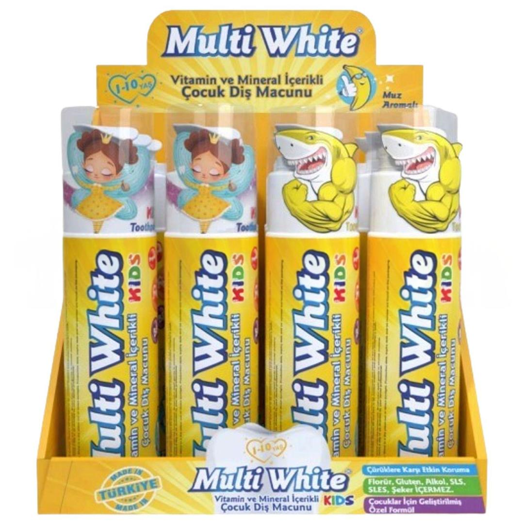 Multi White Kids Diş Macunu 50 ml Muz 12'li Stant