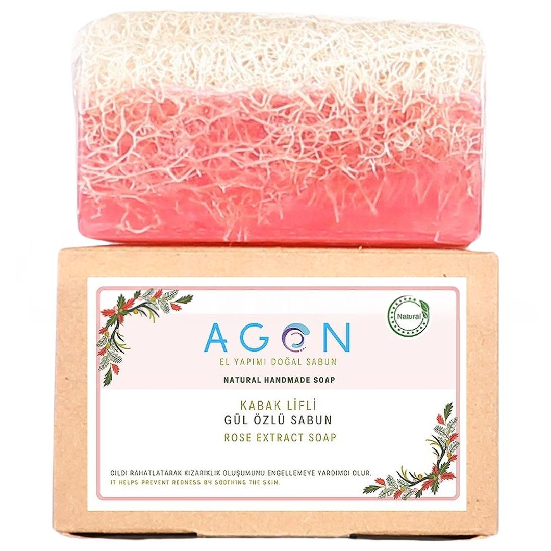 Agon El Yapımı Doğal Kabak Lifli Gül Özlü Sabun 120 gr