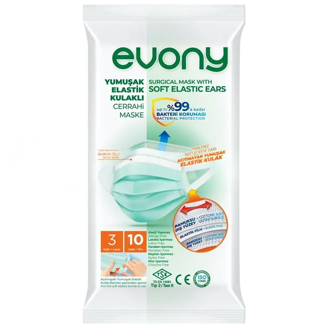 Evony 3 Katlı Ultrasonik Cerrahi Maske Telli 10'lu (ÜTS Kayıtlı)
