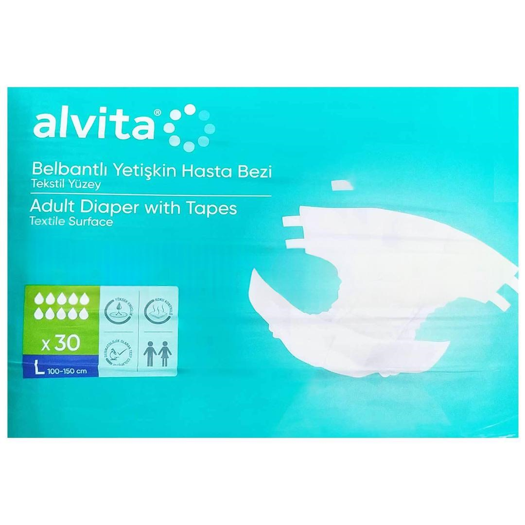 Alvita Tekstil Yüzeyli Belbantlı Hasta Bezi Large 30'lu