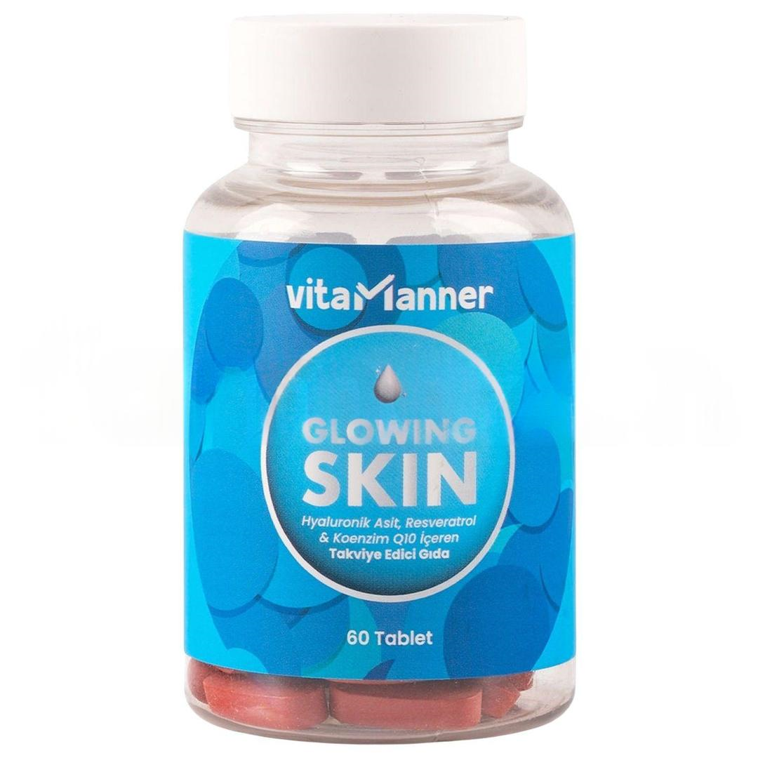 Vitamanner Glowing Skin Hyaluronic Acid Glutathione Resveratrol İçeren Takviye Edici Gıda 60 Tablet