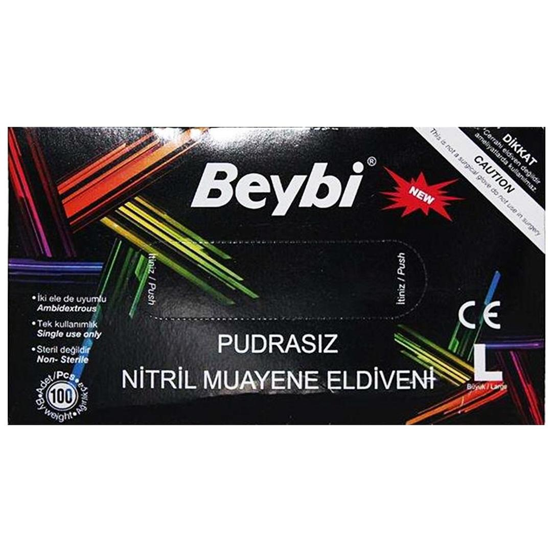 Beybi Muayene Eldiveni Pudrasız Nitril Siyah Large 100'lü