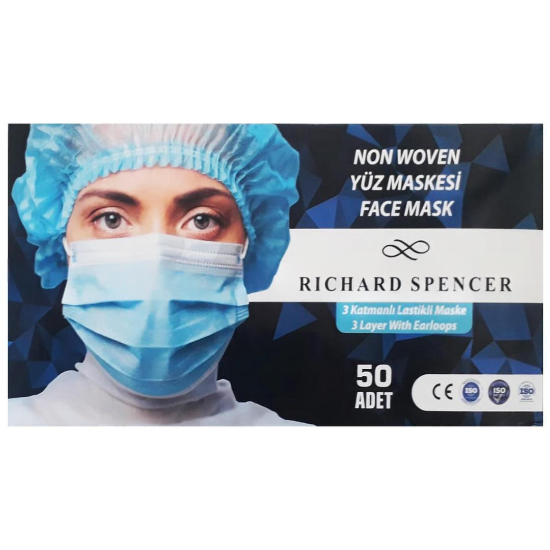 Richard Spencer 3 Katlı Ultrasonik Siyah Cerrahi Maske Telli 50'li