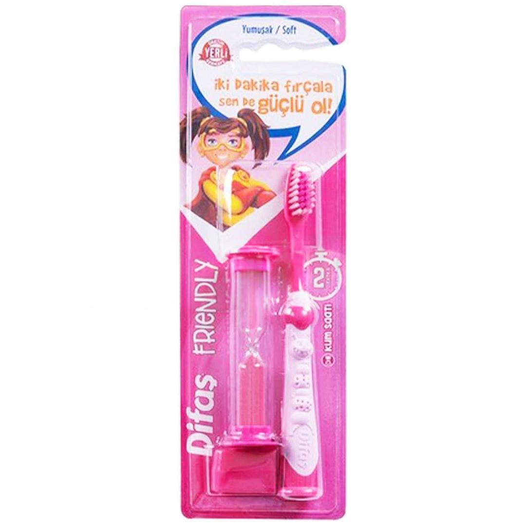 Difaş Friendly Pembe Kum Saatli Çocuk Diş Fırçası - Yumuşak Kıllar