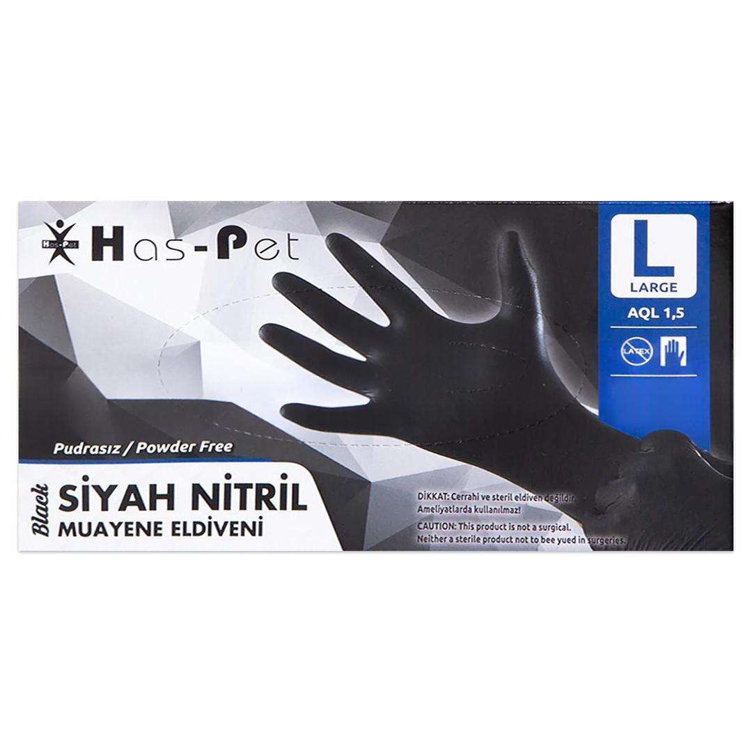 Haspet Pudrasız Eldiven Nitril Siyah Large 50'li