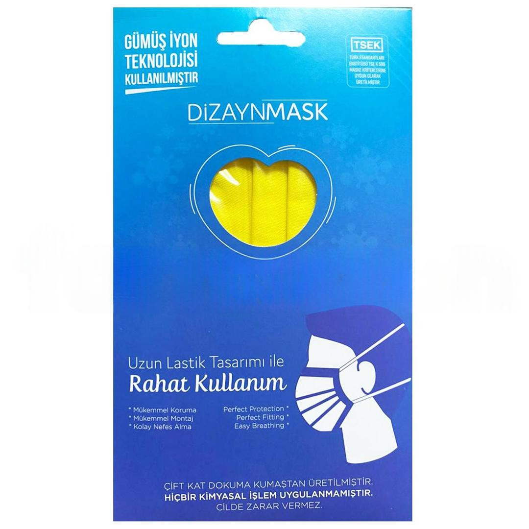 Dizayn Mask Gümüş İyonlu Yıkanabilir Bez Maske Sarı Large Yetişkin