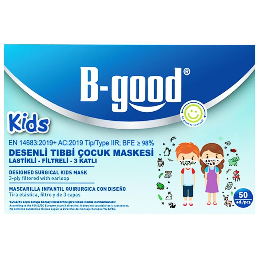 B-Good 3 Katlı Desenli Çocuk Cerrahi Maske Telli 50'li (ÜTS Kayıtlı)