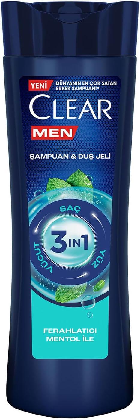 Clear Men 3 in 1 Ferahlatıcı Mentol Etkisi Saç Yüz Vücut İçin 350 ml Şampuan & Duş Jeli