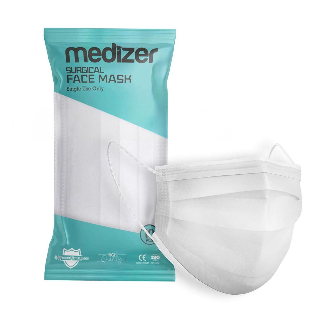 Medizer 3 Katlı Meltblown Beyaz Cerrahi Maske Telli 10'lu - 30 Adet
