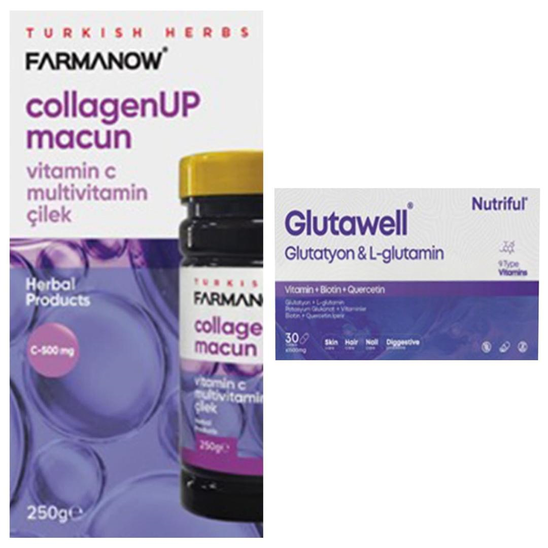 Nutriful Glutawell Glutatyon 30 Tablet ve Farmanow Collagen Up Macun 250 gr İkili Set