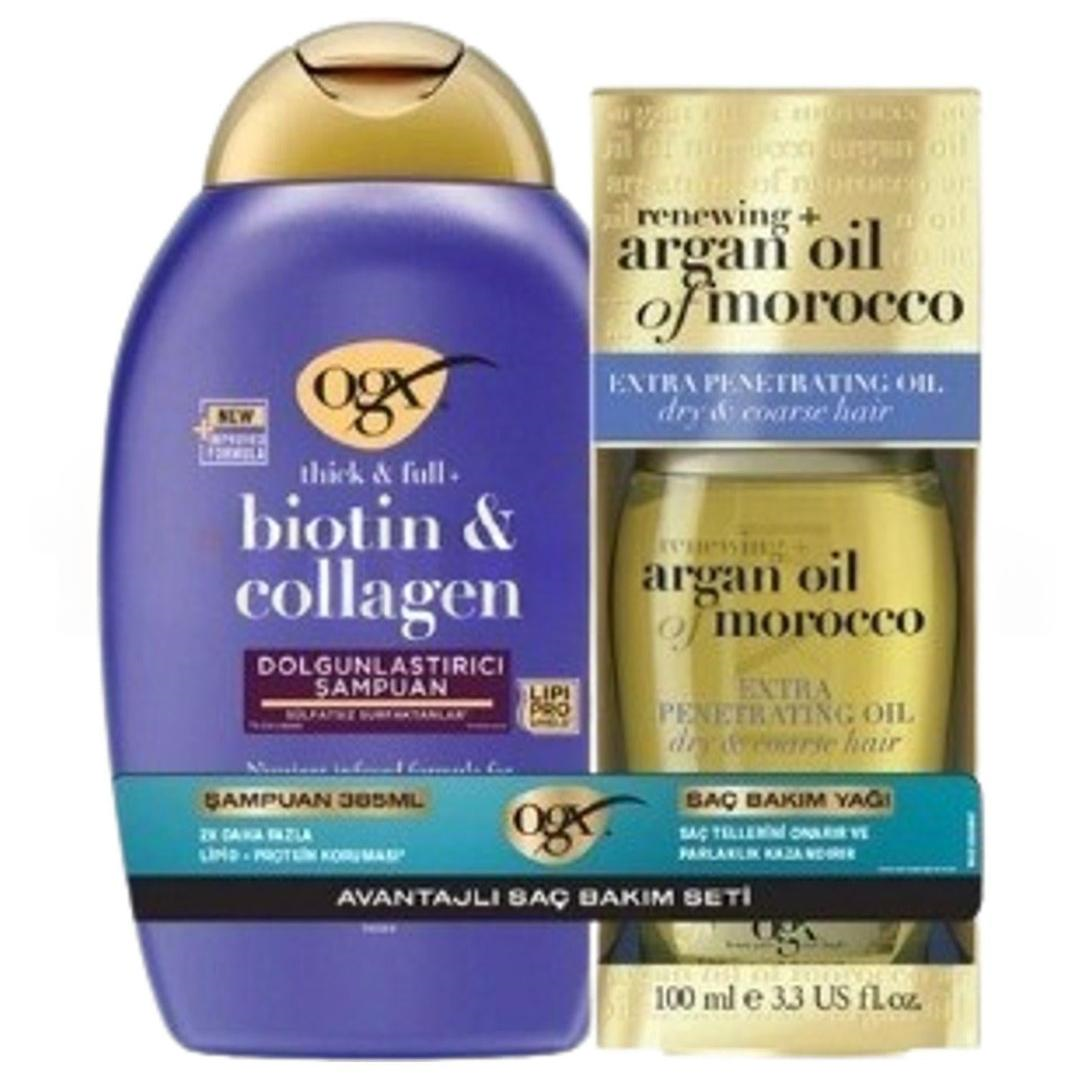 Organix Set - Biotin Collagen Şampuan 385 ml + Argan Saç Bakım Yağı 100 ml