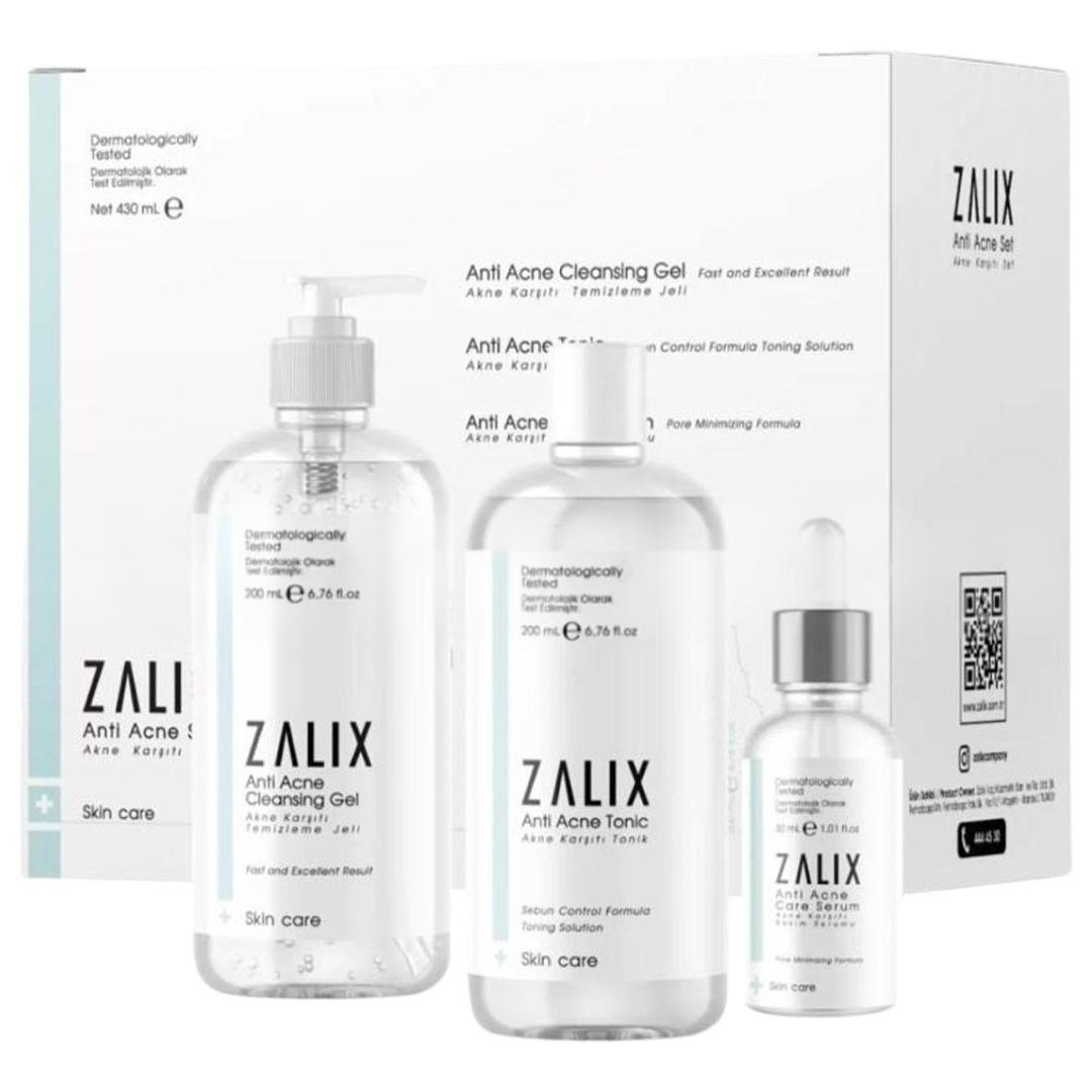 Zalix Akne ve Siyah Nokta Karşıtı Bakım Seti 3'lü - Jel 200 ml - Tonik 200 ml - Serum 30 ml