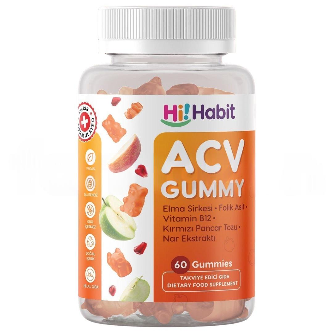 Hi Habit Elma Sirkeli Acv Gummy - Folik Asit Vitamin B12 İçeren Vegan 60 Adet