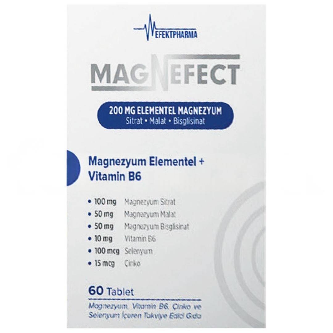 Magnefect 200 mg Elementel Magnezyum + Vitamin B6 60 Tablet