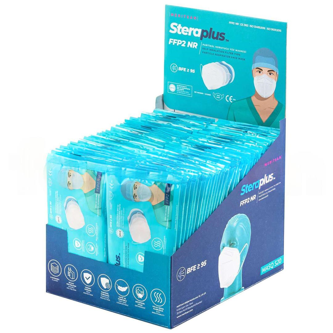 Steraplus FFP2 N95 Tekli Paketlenmiş Beyaz Koruyucu Maske - 150'li Stant