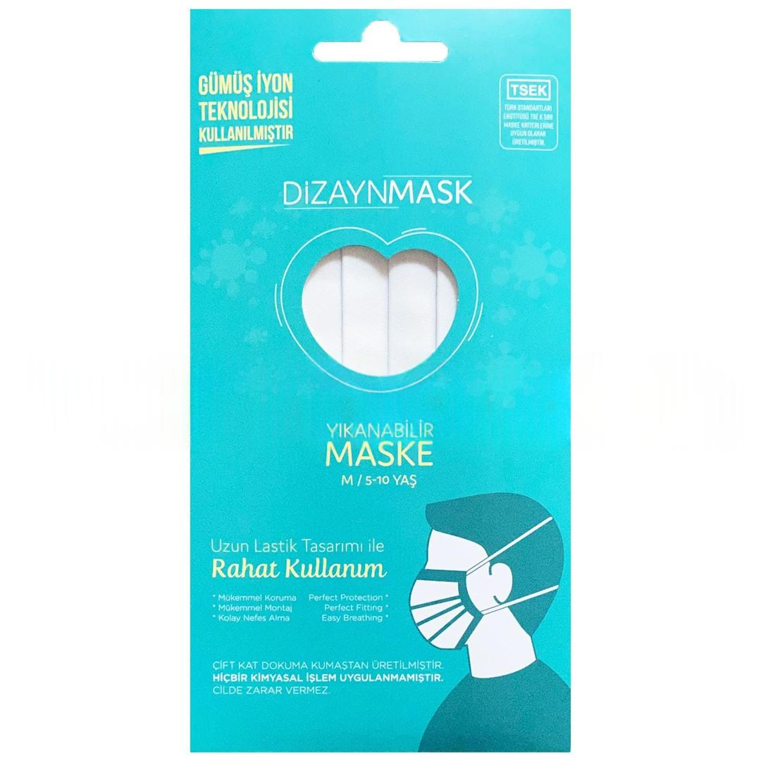 Dizayn Mask Gümüş İyonlu Yıkanabilir Maske Beyaz Medium 5-10 Yaş