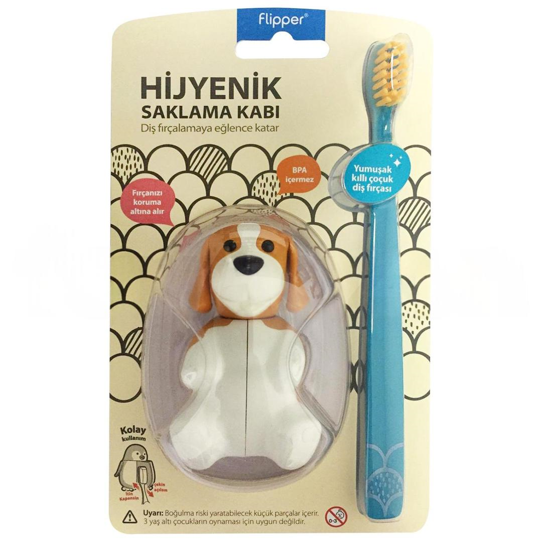 Flipper Animals Hijyenik Saklama Kabı + Çocuk Diş Fırçası Seti - Köpek