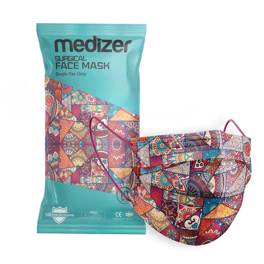 Medizer 3 Katlı Meltblown Mandala Etnik Desenli Cerrahi Maske Telli 10'lu - 40 Adet