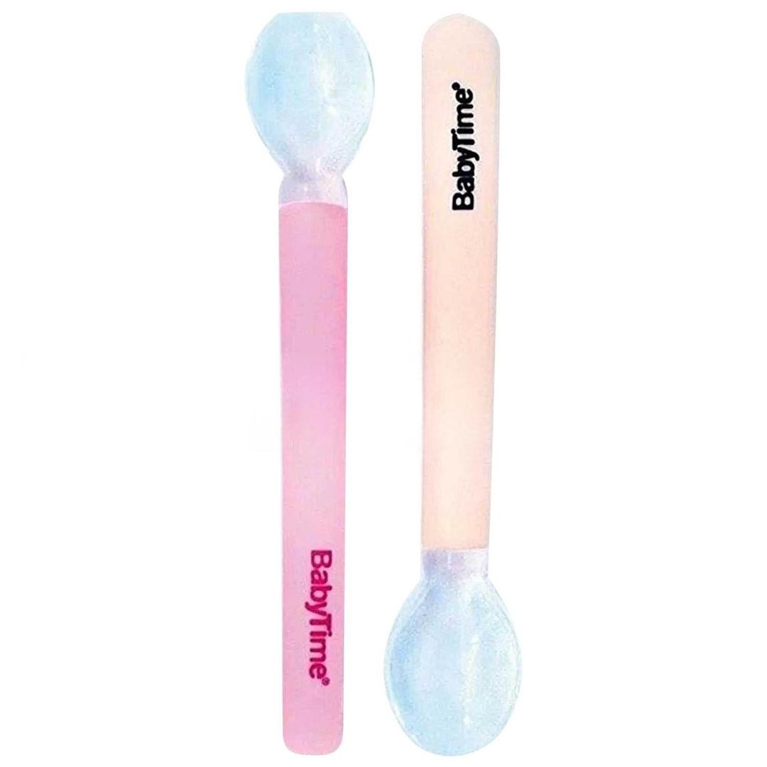 Babytime BT113 Silikon Mama Kaşığı 2'li - Beyaz & Pembe