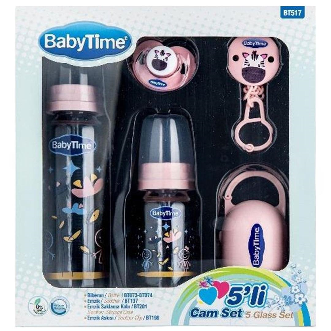 Baby Time BT517 Cam Biberon Seti 5'li - Pembe