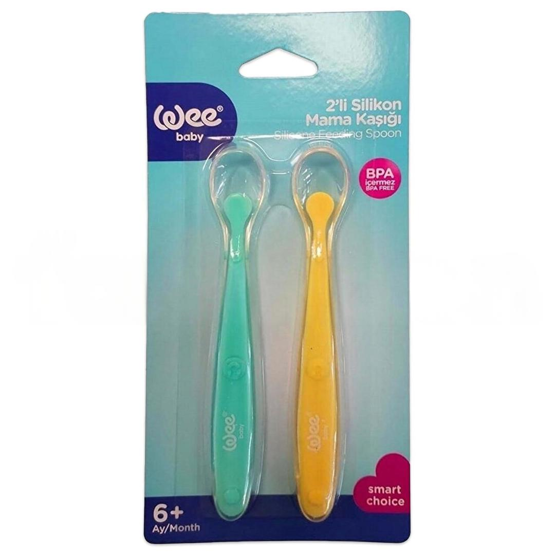 Wee Baby 354 Silikon Mama Kaşığı 2'li - Sarı Yeşil