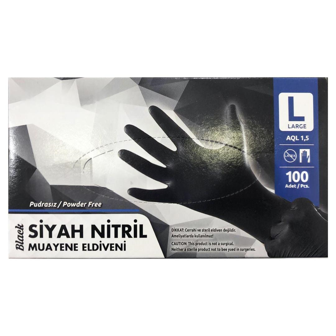 Haspet Nitril Muayene Eldiveni Siyah Large 100'lü