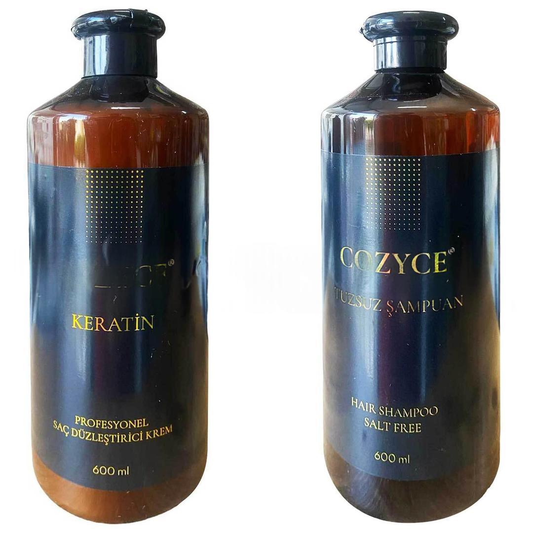 Cozyce Saç Düzleştirici Keratin Seti - Tuzsuz Şampuan 600 ml + Brezilya Fönü Keratini 600 ml