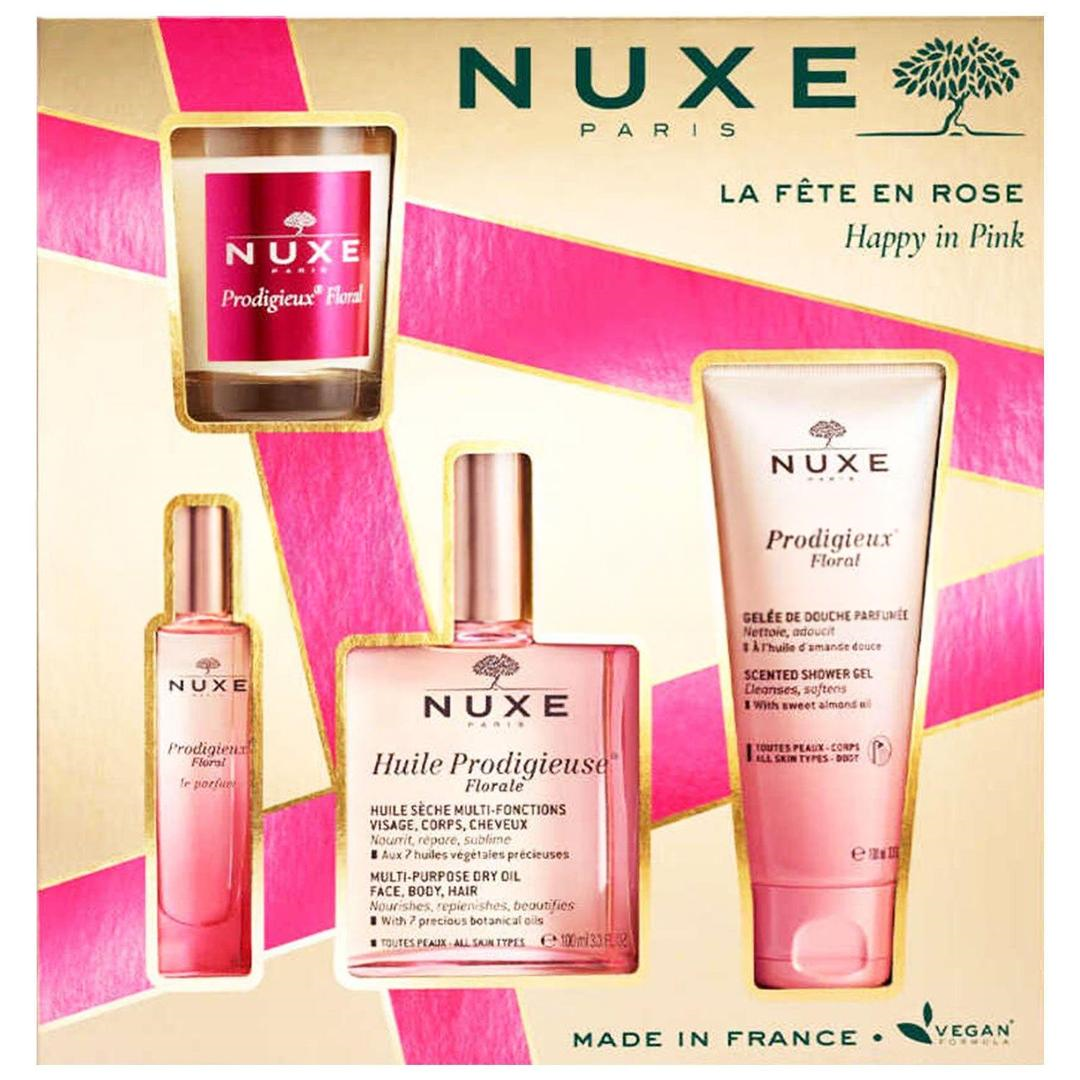 Nuxe Prodigieux Floral Çiçeksi Güzellik Seti - Kuru Yağ 100 ml + Duş Jeli 100 ml + Mum 70 gr + Parfüm 15 ml