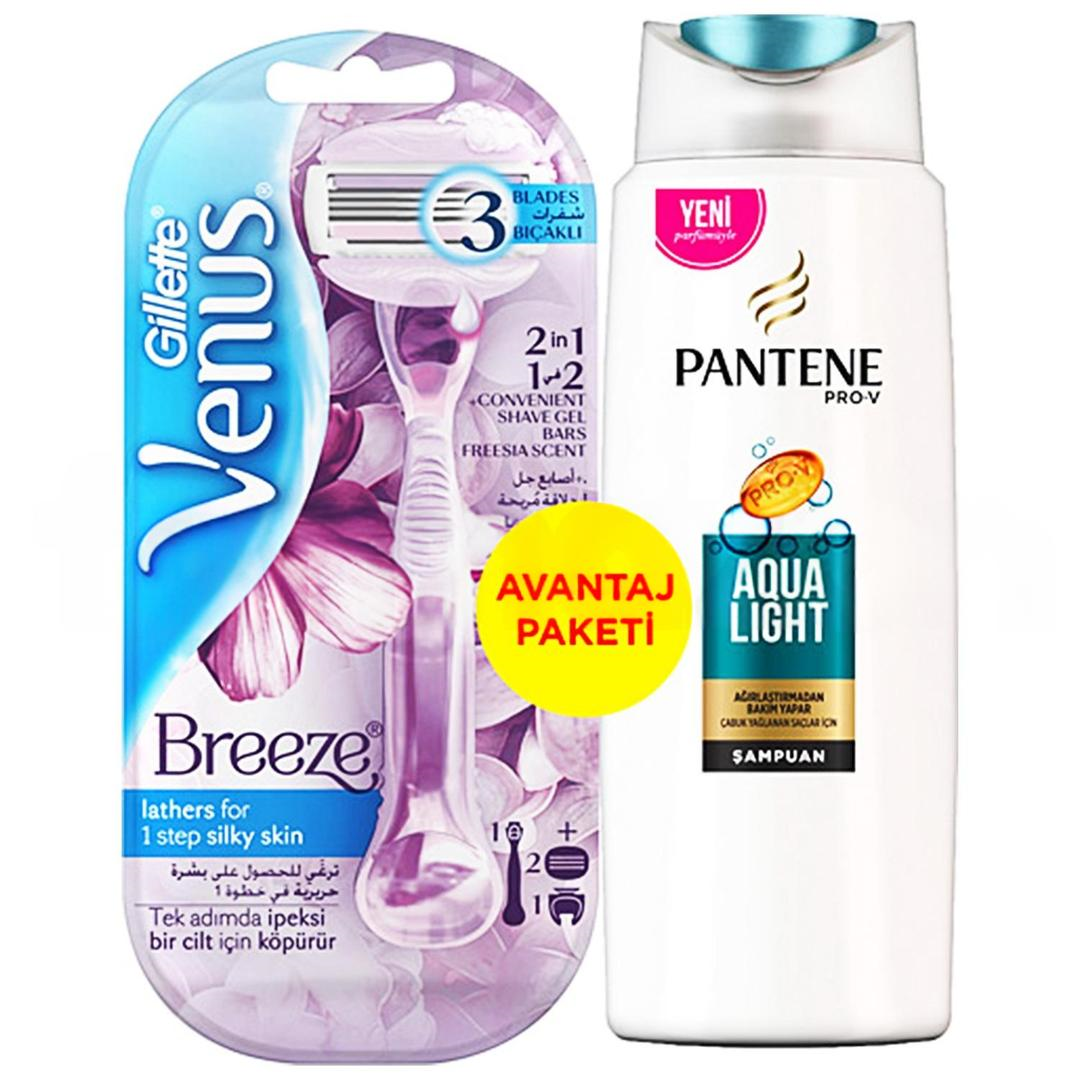 Gillette Venus Venus Breeze Kadın Tıraş Makinesi Yedekli + Pantene Şampuan Aqualight 360 ml
