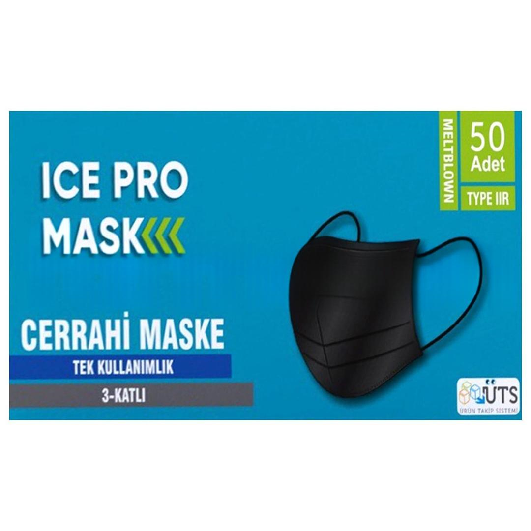 Ice Pro Siyah Telli Cerrahi Maske 50'li