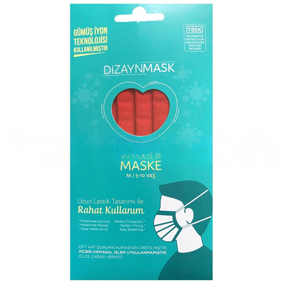 Dizayn Mask Gümüş İyonlu Yıkanabilir Maske Kırmızı Medium 5-10 Yaş