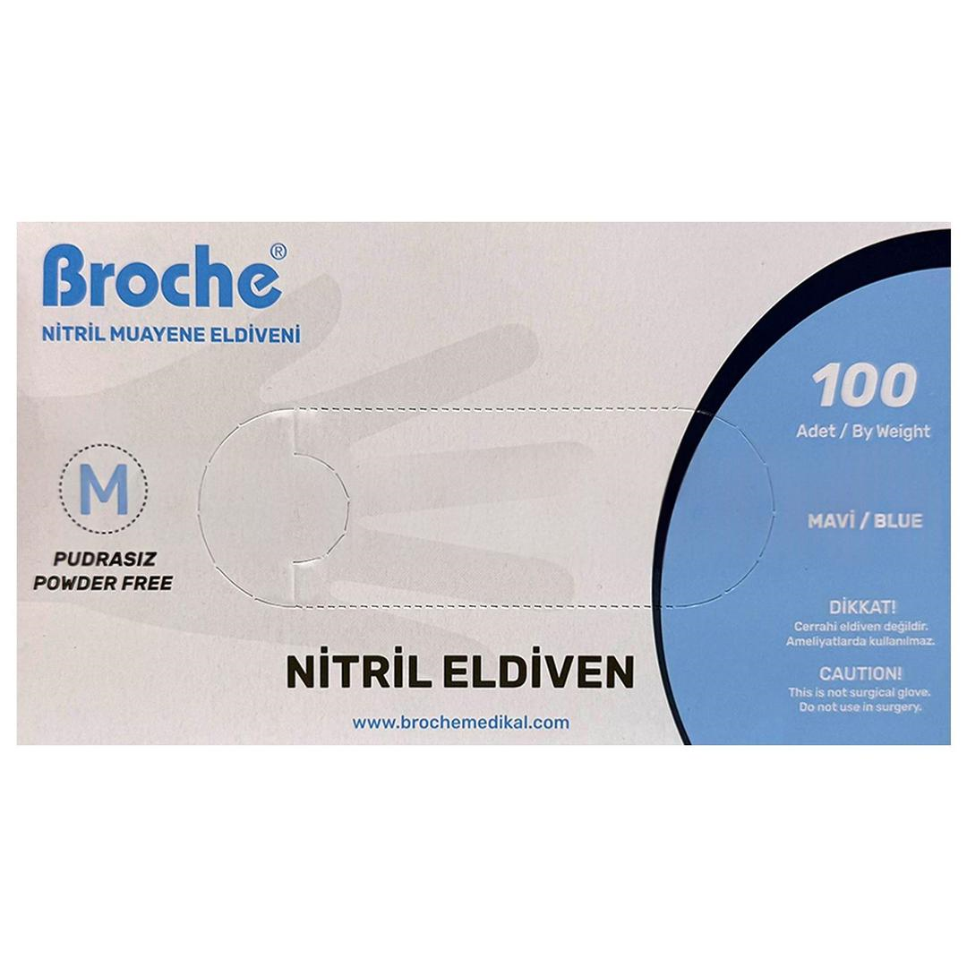 Broche Nitril Muayene Eldiveni Pudrasız Mavi Medium 100'lü