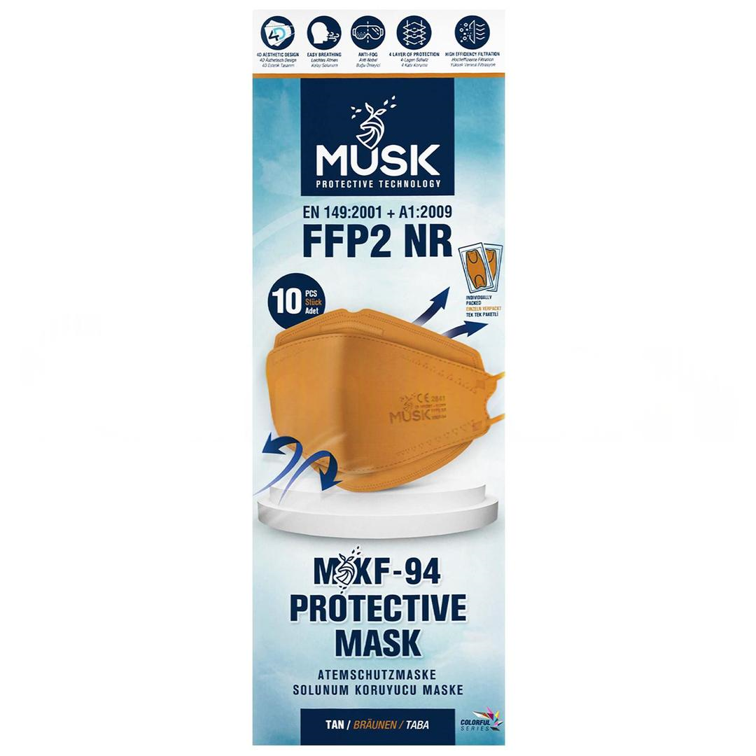 Musk FFP2 KF94 Taba Kore Tipi Koruyucu Maske 10'lu
