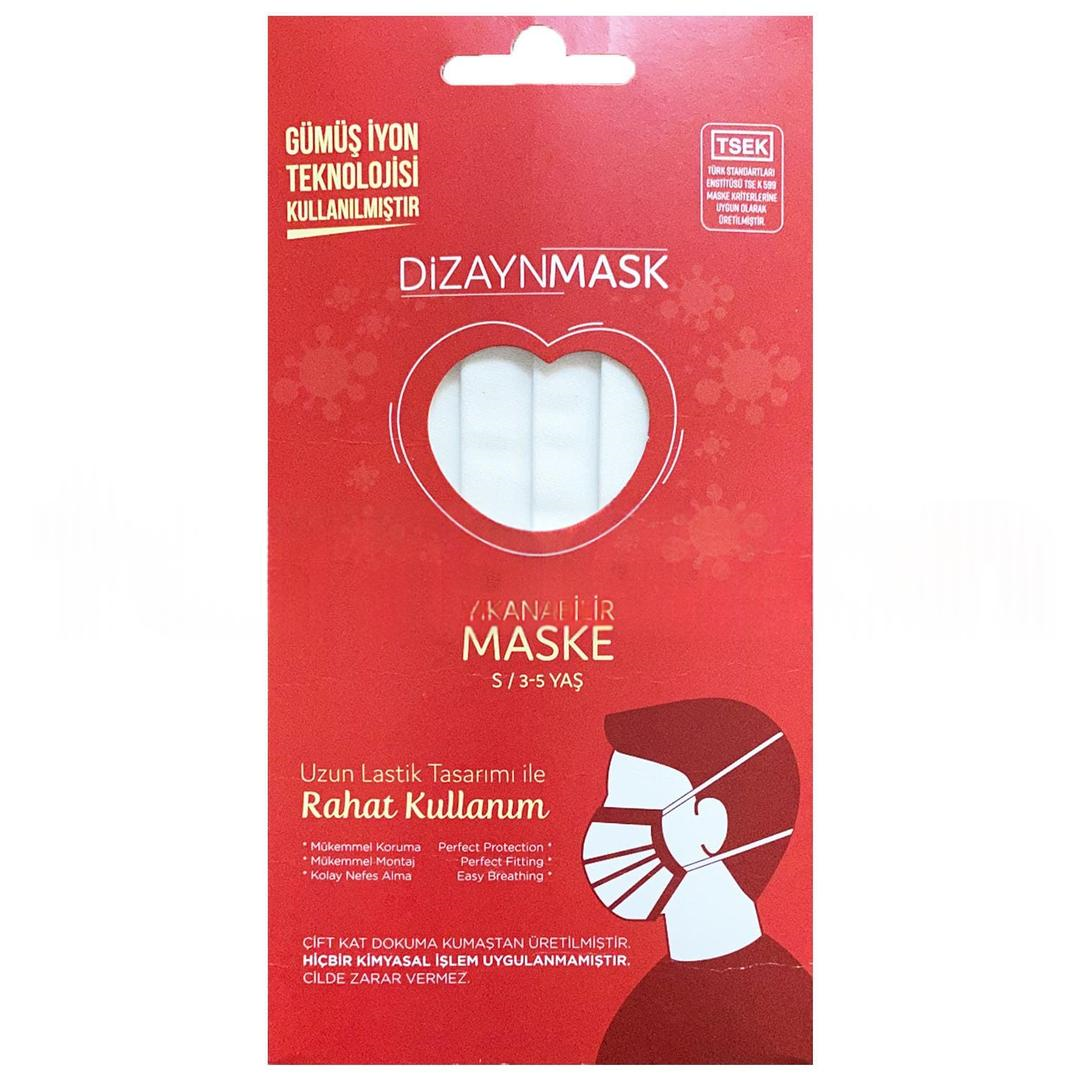 Dizayn Mask Gümüş İyonlu Yıkanabilir Bez Maske Beyaz Small 3-5 Yaş