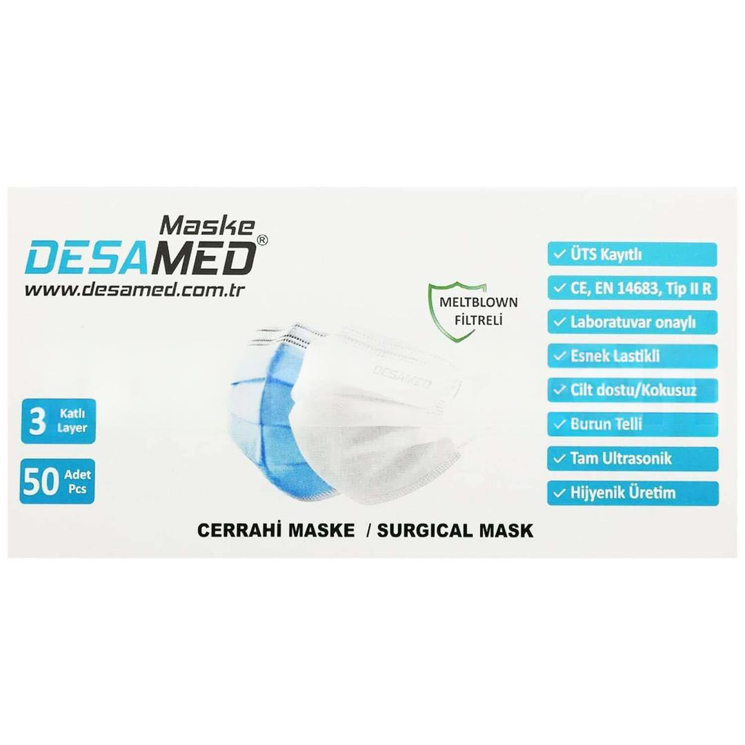 Desamed 3 Katlı Meltblown Filtreli Ultrasonik Lila Cerrahi Maske Telli 50'li (ÜTS Kayıtlı)