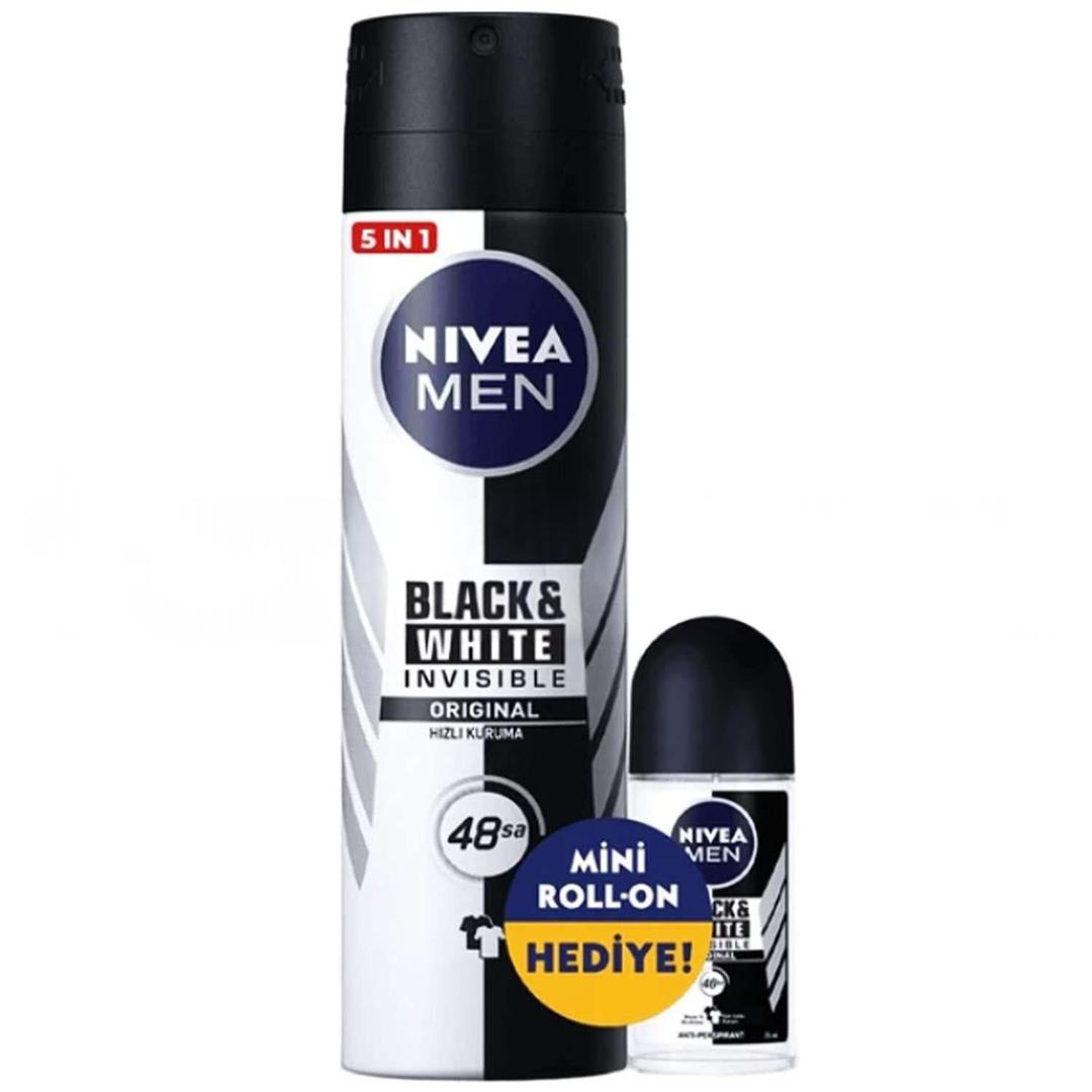 Nivea Black White Sprey Deodorant Erkek 150 ml + Nivea Mini Roll-On Deodorant 25 ml