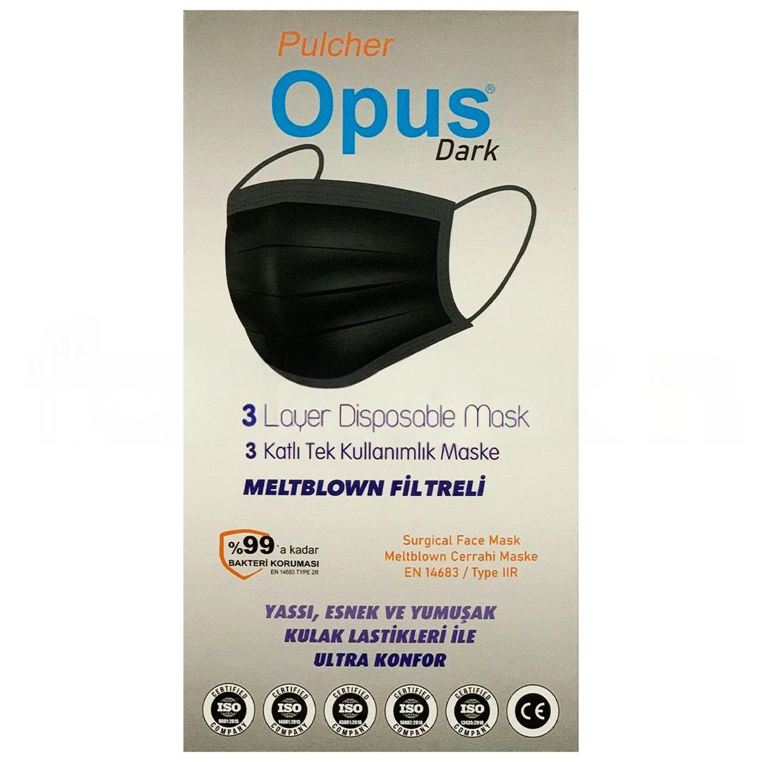 Pulcher Opus 3 Katlı Meltblown Type 2R Dark Siyah Cerrahi Maske Telli 10’lu (ÜTS Kayıtlı)
